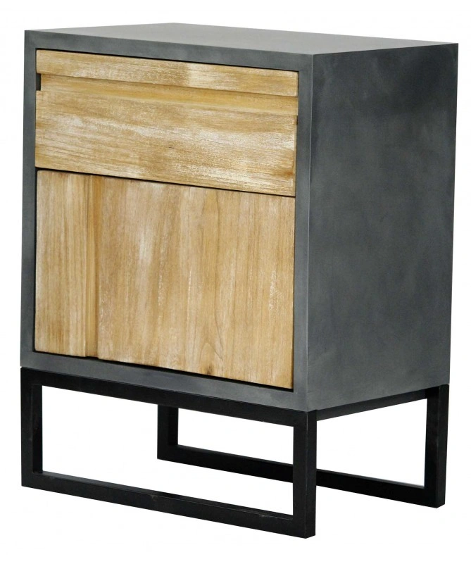 Gray W Distressed Wood MDF Wood Iron Cabinet With A Drawer And A Door-11491210