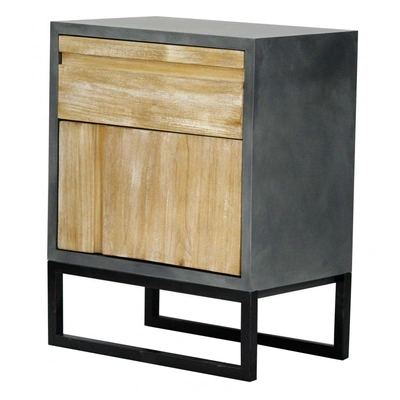 Gray W Distressed Wood MDF Wood Iron Cabinet With A Drawer And A Door