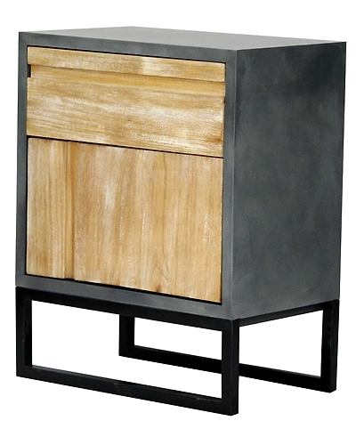 Gray W Distressed Wood MDF Wood Iron Cabinet With A Drawer And A Door-11491210