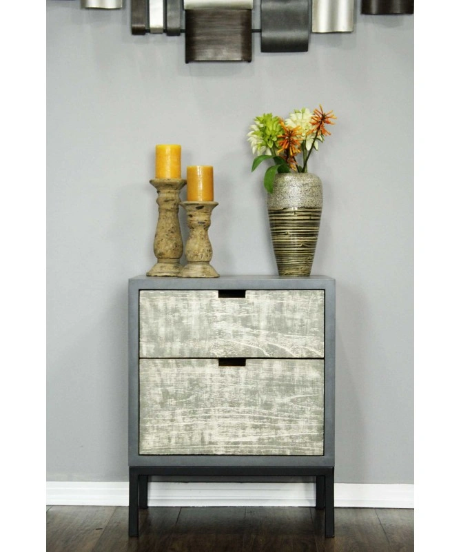 Gray W Distressed Gray MDF Wood Iron Accent Cabinet With Drawer-Rectangle-Drawers-3