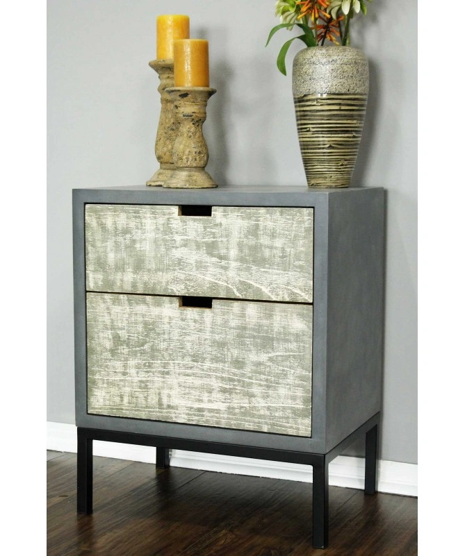 Gray W Distressed Gray MDF Wood Iron Accent Cabinet With Drawer-Rectangle-Drawers-2