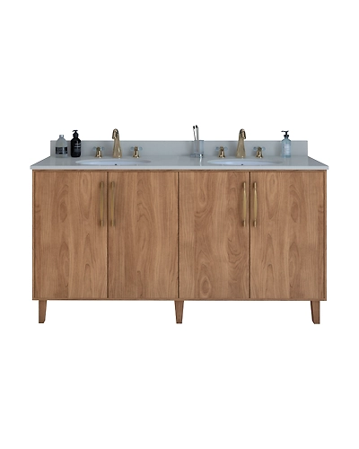 60 Inch Brown Wooden Bathroom Vanity-Rectangle-2