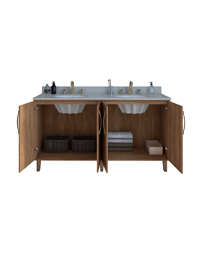 60 Inch Brown Wooden Bathroom Vanity-Rectangle-1