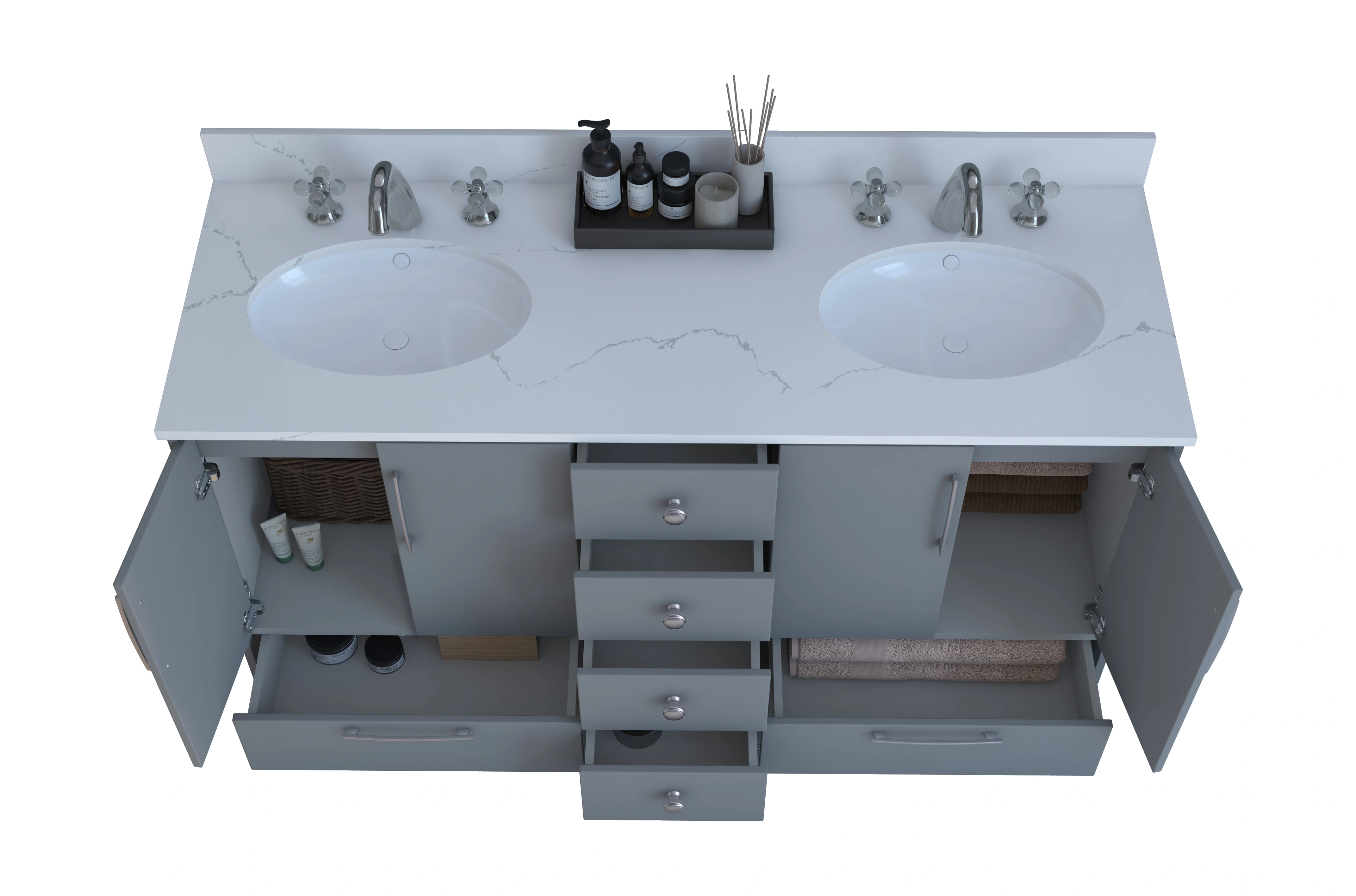 60 Inch Grey Vanity Set for Home and Hotel Washroom-Rectangle-1