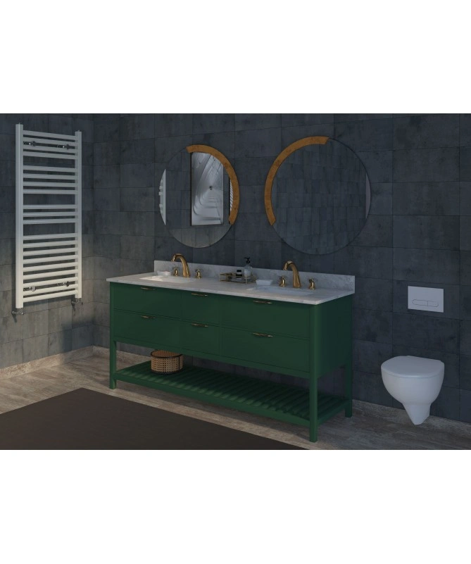 60 Inch Green Wooden Vanity Set-Floor-Mounted-1