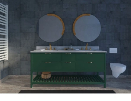 60 Inch Green Wooden Vanity Set-Floor-Mounted-2