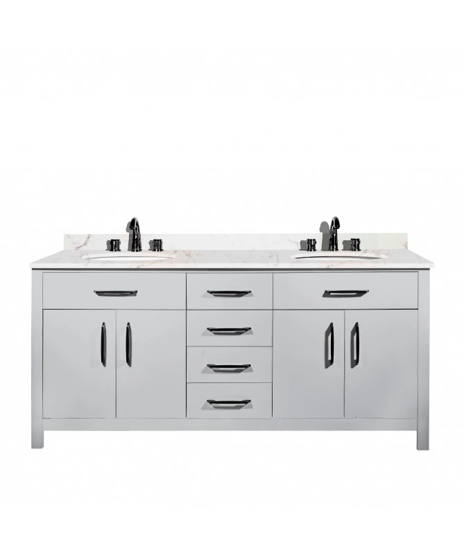 72 Inches Verde Silver Grey Double Sink Bath Vanity-Floor Mounted-2