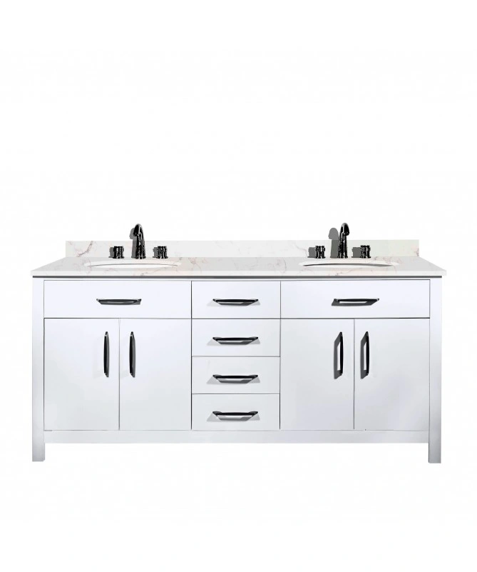 60 Inches Snow White Sink Bathroom Set-Floor Mounted-2