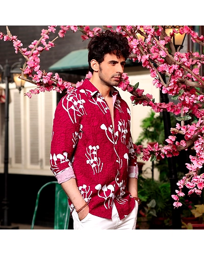 Mushroom Bunch Scarlet Maroon Casual Pure Linen Full Shirt-Brown-7-1