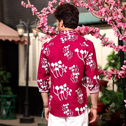 Mushroom Bunch Scarlet Maroon Casual Pure Linen Full Shirt-Brown-7-2