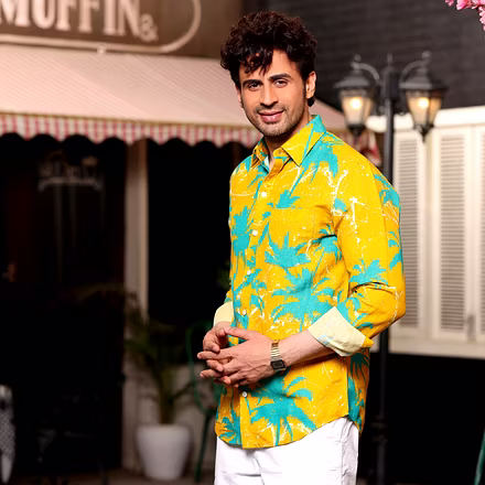 Coconut Tree Cyber Yellow Casual Pure Linen Full Shirt-S-1