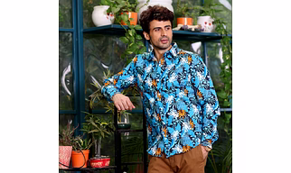 Philodendron Selloum Plant Blue Casual Pure Linen Full Shirt
