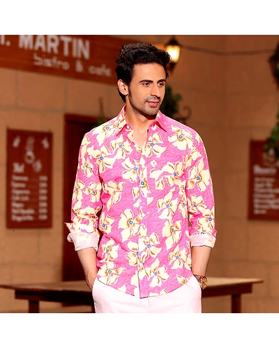 Lilac Persian Pink Casual Pure Linen Full Shirt-BE1079-S