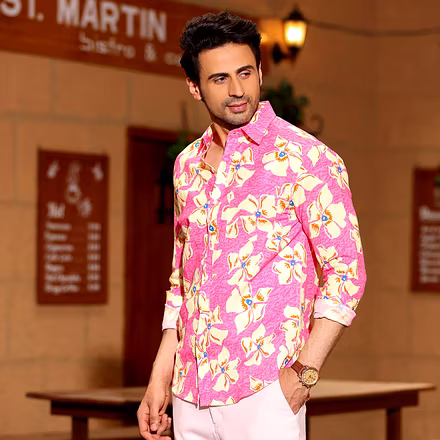 Lilac Persian Pink Casual Pure Linen Full Shirt-S-1