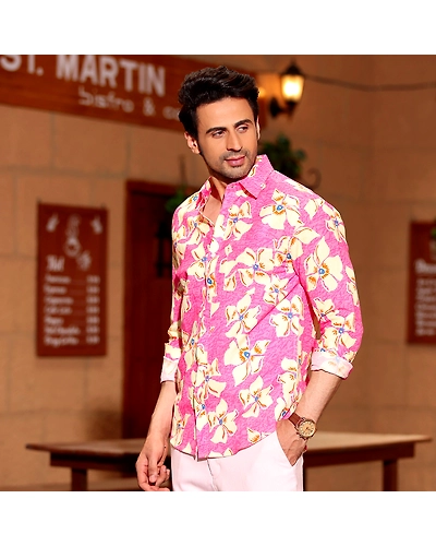 Lilac Persian Pink Casual Pure Linen Full Shirt-S-1