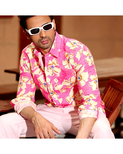 Lilac Persian Pink Casual Pure Linen Full Shirt-S-2
