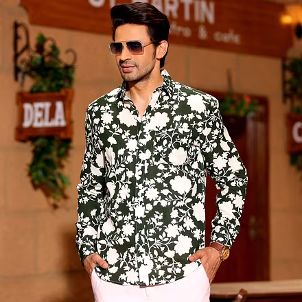 French Marigold Army Green Casual Pure Linen Full Shirt-BE1017-S