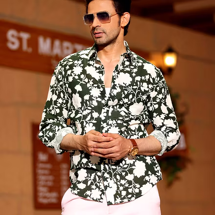 French Marigold Army Green Casual Pure Linen Full Shirt-S-2