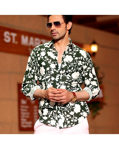 French Marigold Army Green Casual Pure Linen Full Shirt-S-2