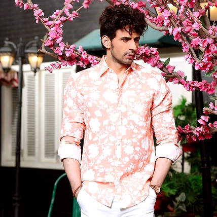 French Marigold Peach Casual Pure Linen Full Shirt-BE1020-S
