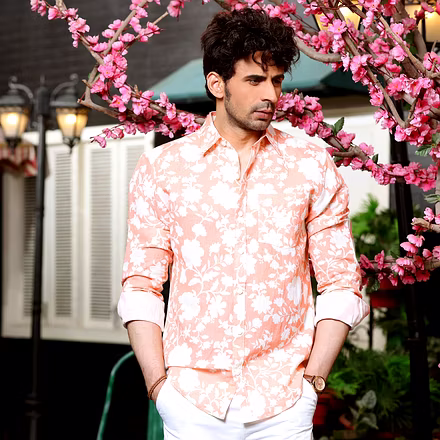 French Marigold Peach Casual Pure Linen Full Shirt-BE1020-S
