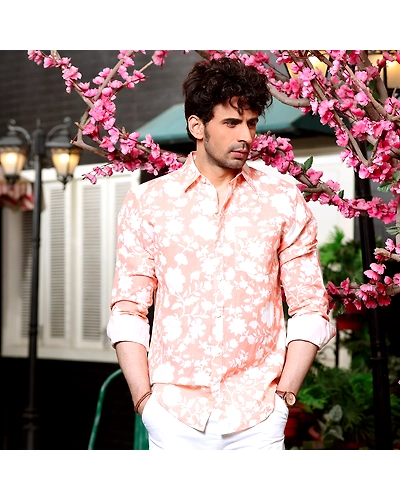 French Marigold Peach Casual Pure Linen Full Shirt-BE1020-S