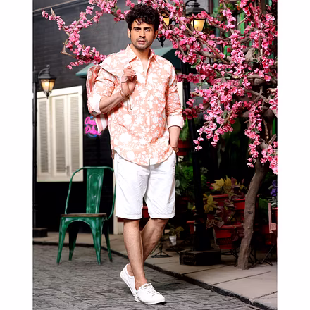 French Marigold Peach Casual Pure Linen Full Shirt-S-2
