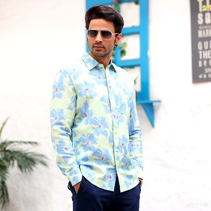 Lilac Mint Casual Pure Linen Full Shirt-BE1078-S