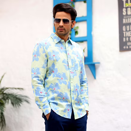 Lilac Mint Casual Pure Linen Full Shirt-BE1078-S