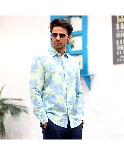 Lilac Mint Casual Pure Linen Full Shirt-BE1078-S