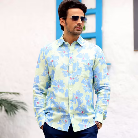 Lilac Mint Casual Pure Linen Full Shirt-S-1