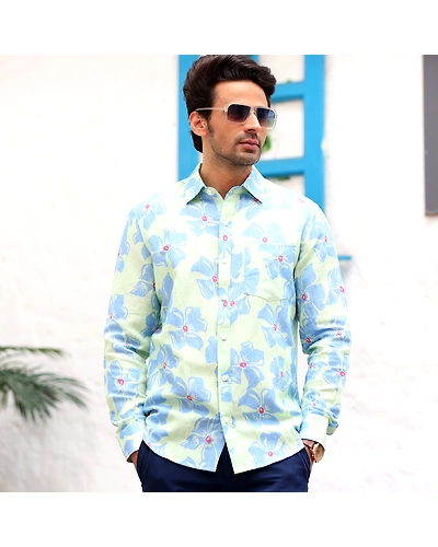 Lilac Mint Casual Pure Linen Full Shirt-S-1