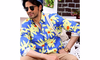 Lily Flower Dodger Blue Casual Pure Linen Full Shirt