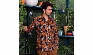 Philodendron Selloum Plant Brown Casual Pure Linen Full Shirt