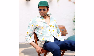 Lily Flower Light Turquoise Casual Pure Linen Full Shirt