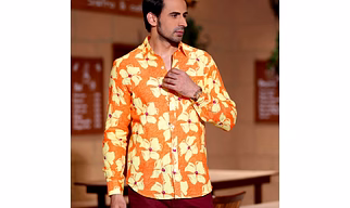 Lilac Tangerine Orange Casual Pure Linen Full Shirt
