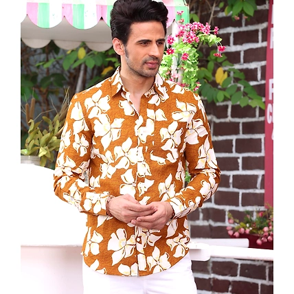 Lilac Caramel Brown Casual Pure Linen Full shirt-S-1