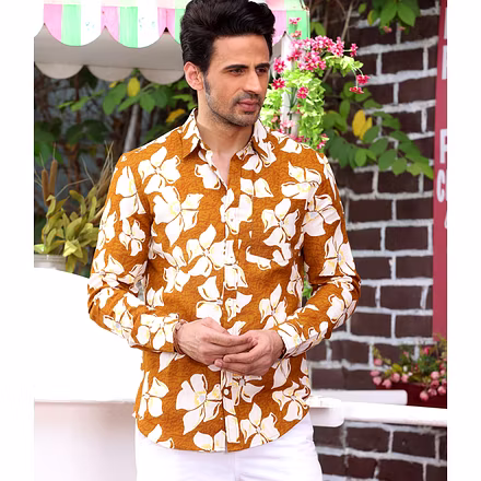 Lilac Caramel Brown Casual Pure Linen Full shirt-S-1