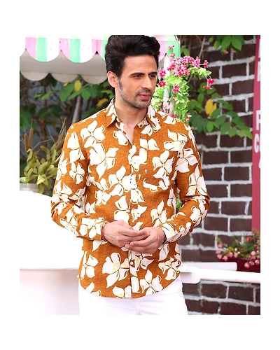 Lilac Caramel Brown Casual Pure Linen Full shirt-S-1