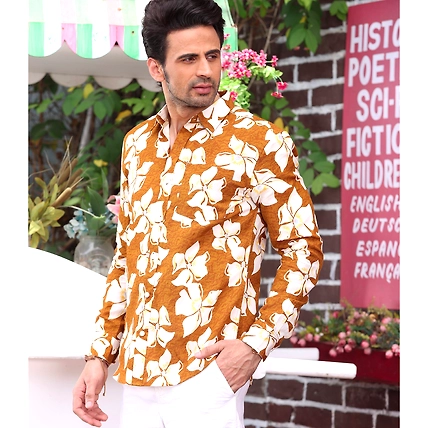 Lilac Caramel Brown Casual Pure Linen Full shirt-S-2