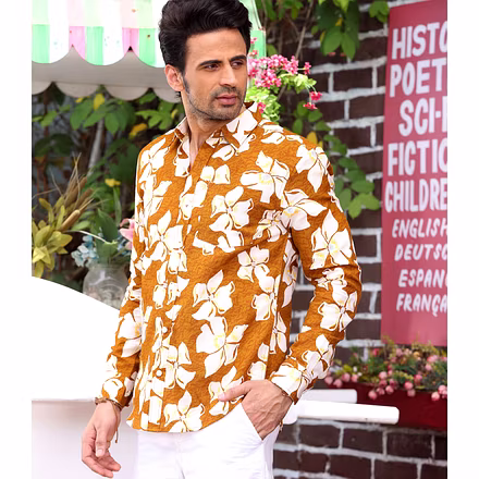 Lilac Caramel Brown Casual Pure Linen Full shirt-S-2