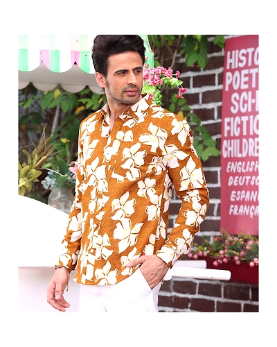Lilac Caramel Brown Casual Pure Linen Full shirt-S-2