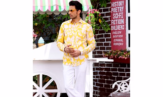 Hibiscus Pineapple Yellow Casual Pure Linen Full shirt