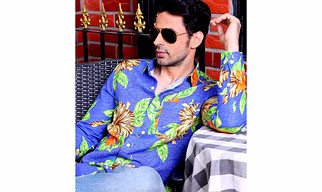 Hibiscus Flower Cobalt Blue Casual Pure Linen Full Shirt