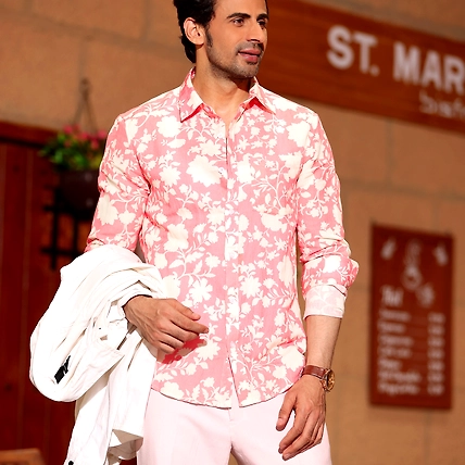 French Marigold Baby Pink Casual Pure Linen Full Shirt-BE1019-S