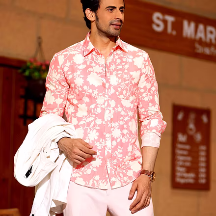 French Marigold Baby Pink Casual Pure Linen Full Shirt-BE1019-S