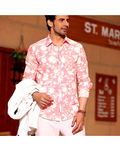 French Marigold Baby Pink Casual Pure Linen Full Shirt-BE1019-S