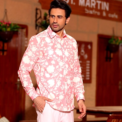 French Marigold Baby Pink Casual Pure Linen Full Shirt-S-1