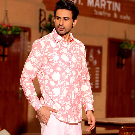 French Marigold Baby Pink Casual Pure Linen Full Shirt-S-1