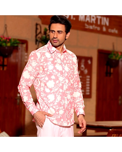 French Marigold Baby Pink Casual Pure Linen Full Shirt-S-1